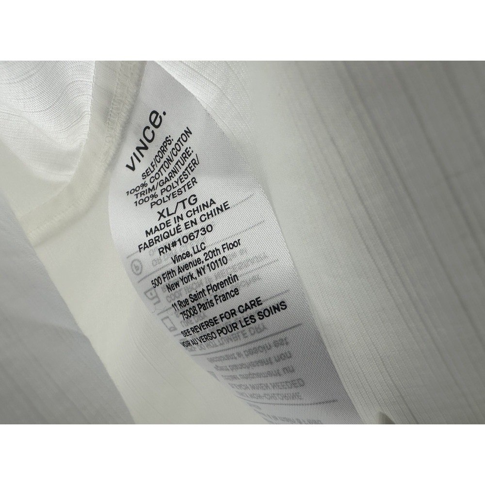 Vince Braid Trim Band Collar Blouse Button Top Deep V-Neck XL Minimalist Office - Picture 13 of 15